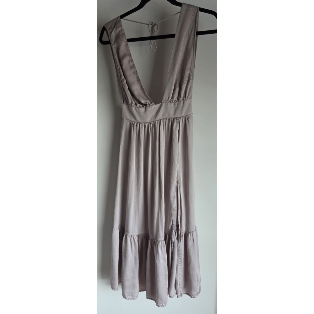 Stillwater Sleeveless Midi Dress Mauve Solid V-Neck USA Made Sundress Side Slit